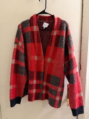 Cyrus Red and Black Plaid Open-Front Cardigan